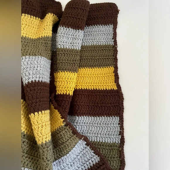 Handmade Multi-Colored Striped Crochet Home Decor Throw Blanket Approx: 49”x49” - Picture 8 of 11